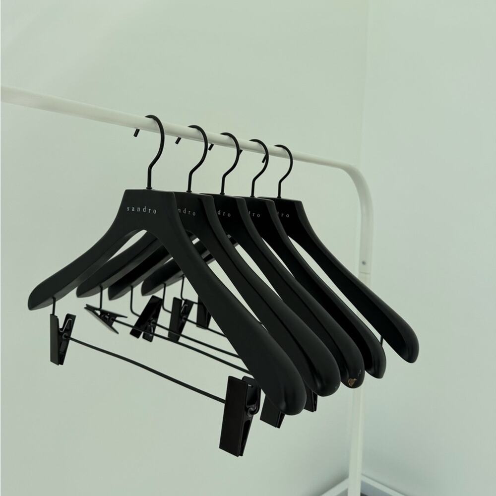 Sandro Paris Black Wooden Bottom Hangers Set of 5